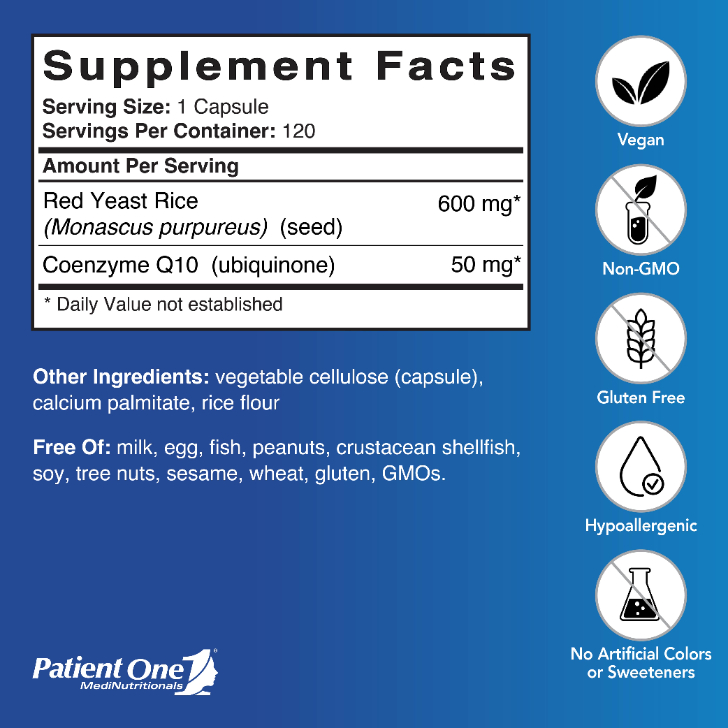 Patient One Formulas: Red Yeast Rice 600 mg with CoQ10 Supplement ...